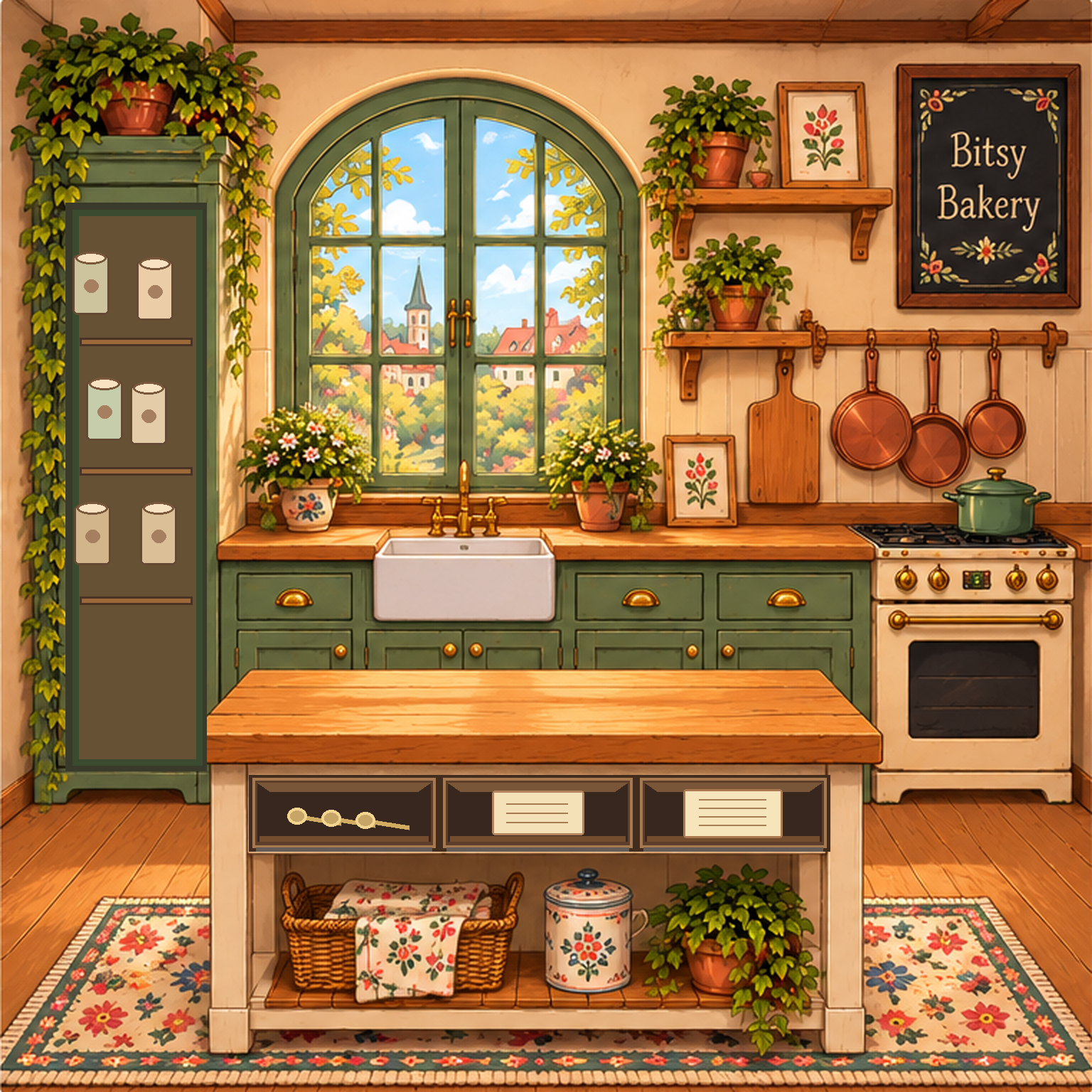 Bitsy Bakery square illustrated room with four openable doors and drawers